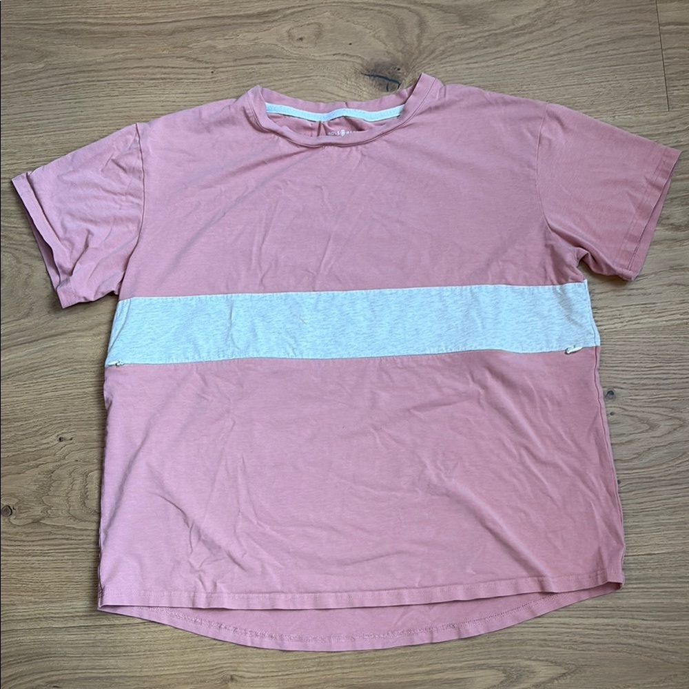 Pink and Gray Striped Nursing shirt (postpartum)